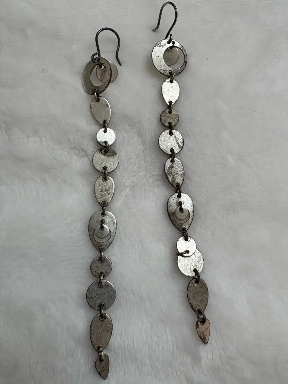 Metallic Silver Chain Drop Earrings - Women Jewelry